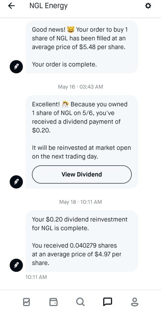 Robinhood dividend reinvestment notification